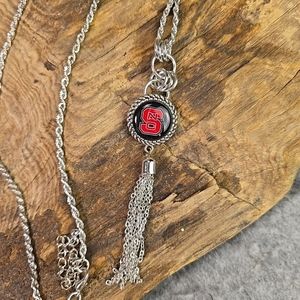 NC State Wolfpack Necklace- Long Silver Tassel